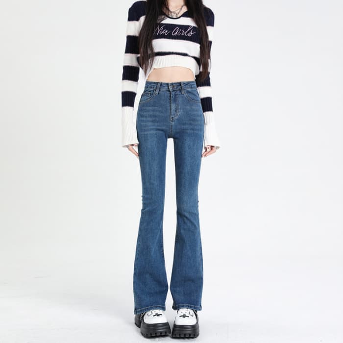 ストレートパンツ ハイウエストフレアデニムパンツ