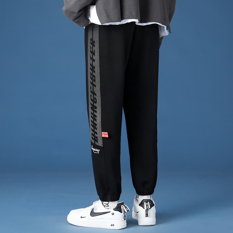 ストレートパンツ サイドライン文字入りカジュアルストレートスウェットパンツ