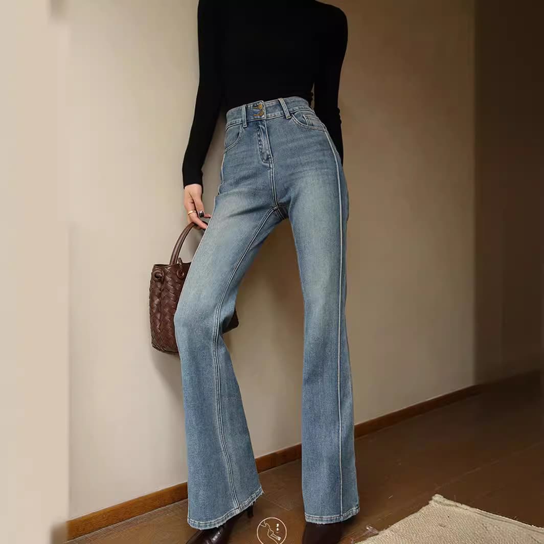 ストレートパンツ ハイウエストストレートデニムパンツ