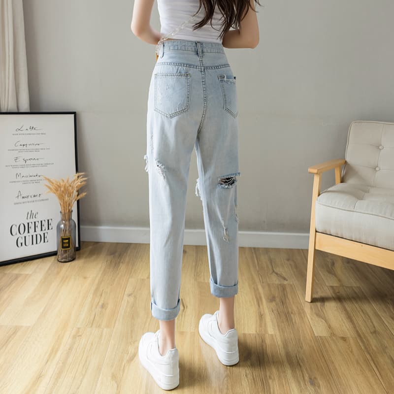 ストレートパンツ ヴィンテージ風ダメージ加工ストレートデニム