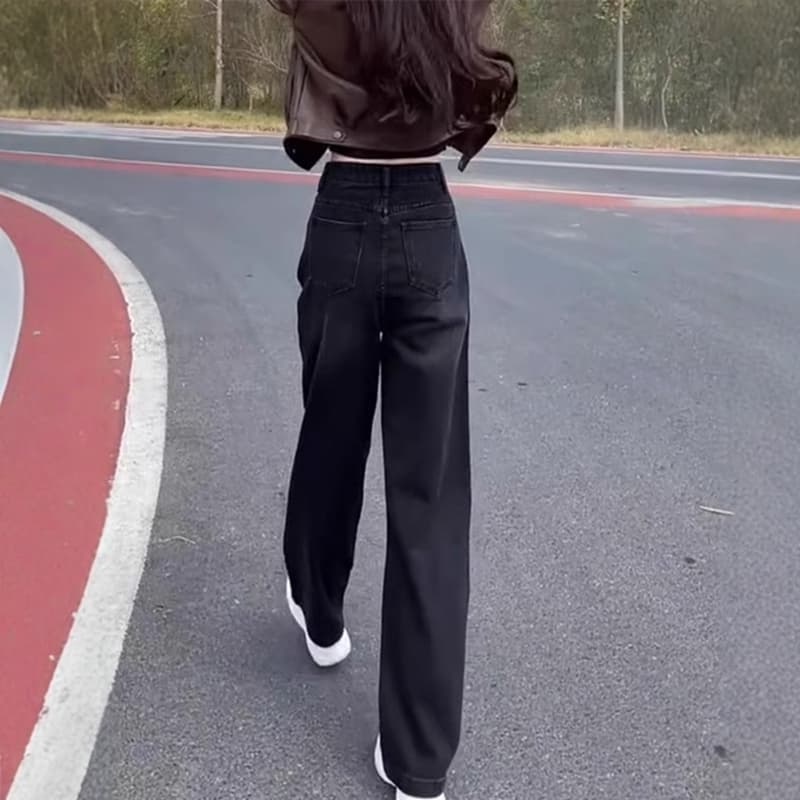 ストレートパンツ ハイウエストルーズストレートデニム