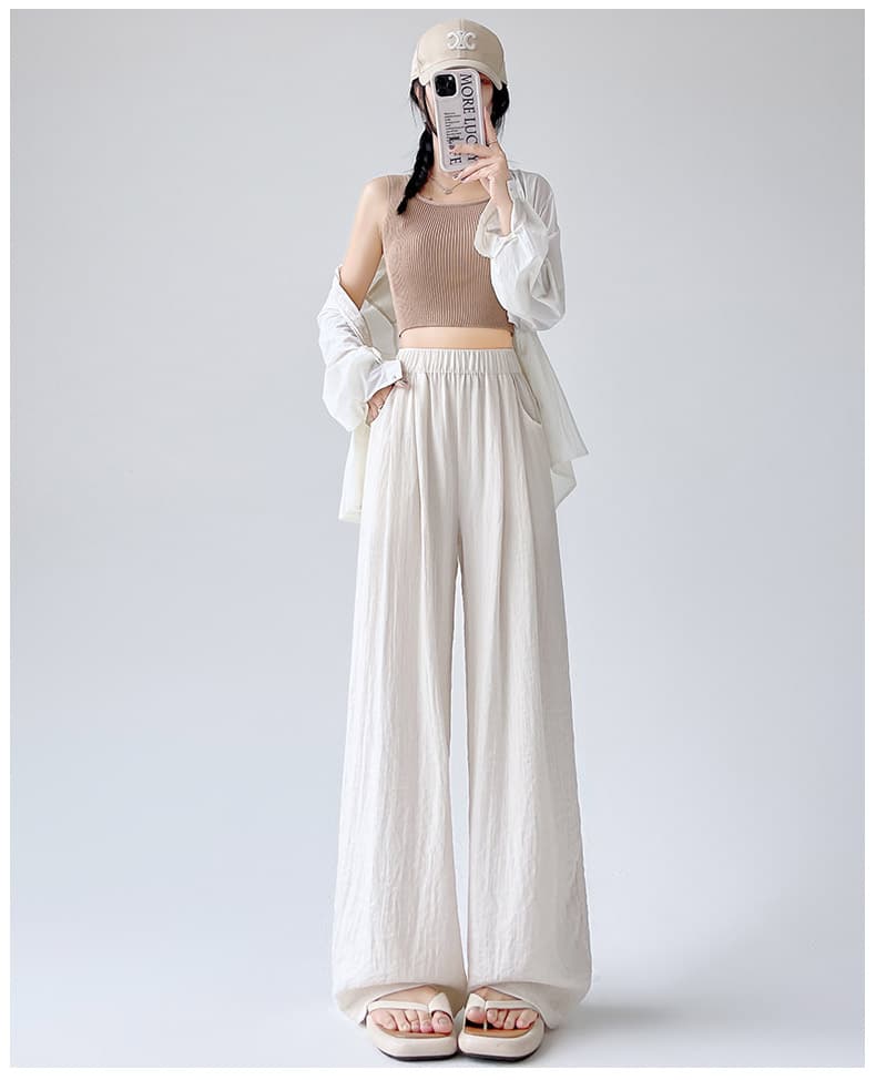 ストレートパンツ シンプル美脚リネンワイドパンツ