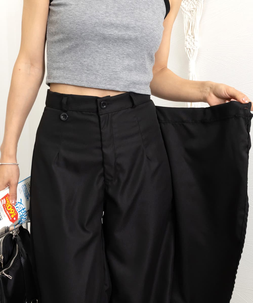 ストレートパンツ ウエストラップスラックスパンツレディース