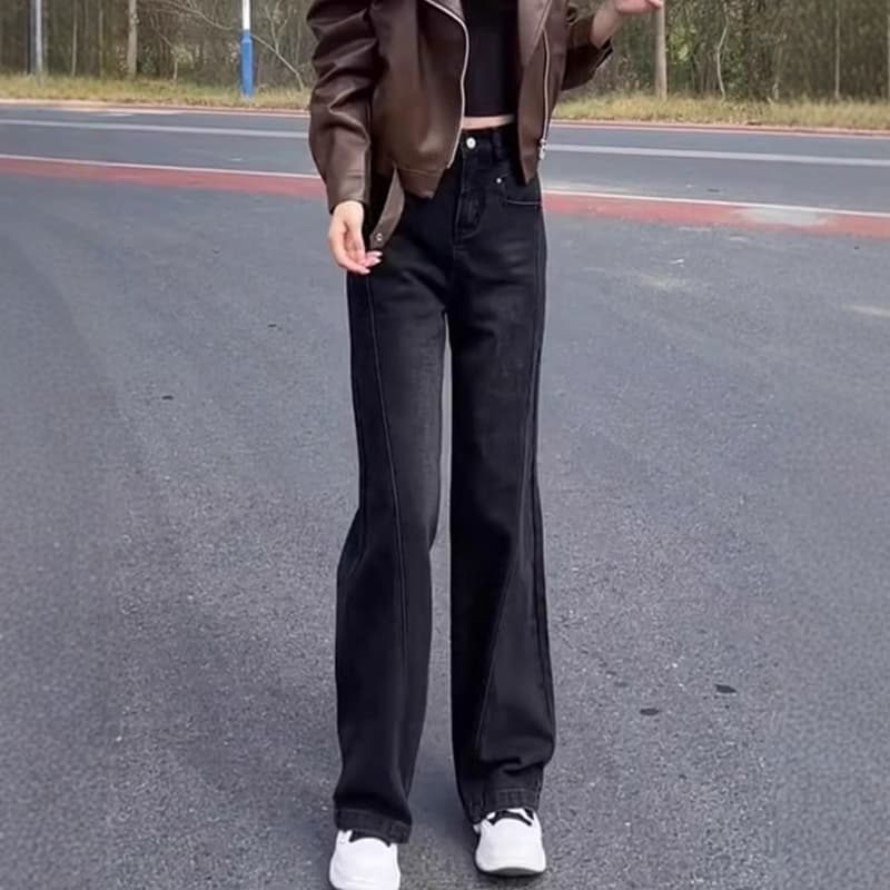 ストレートパンツ ハイウエストルーズストレートデニム