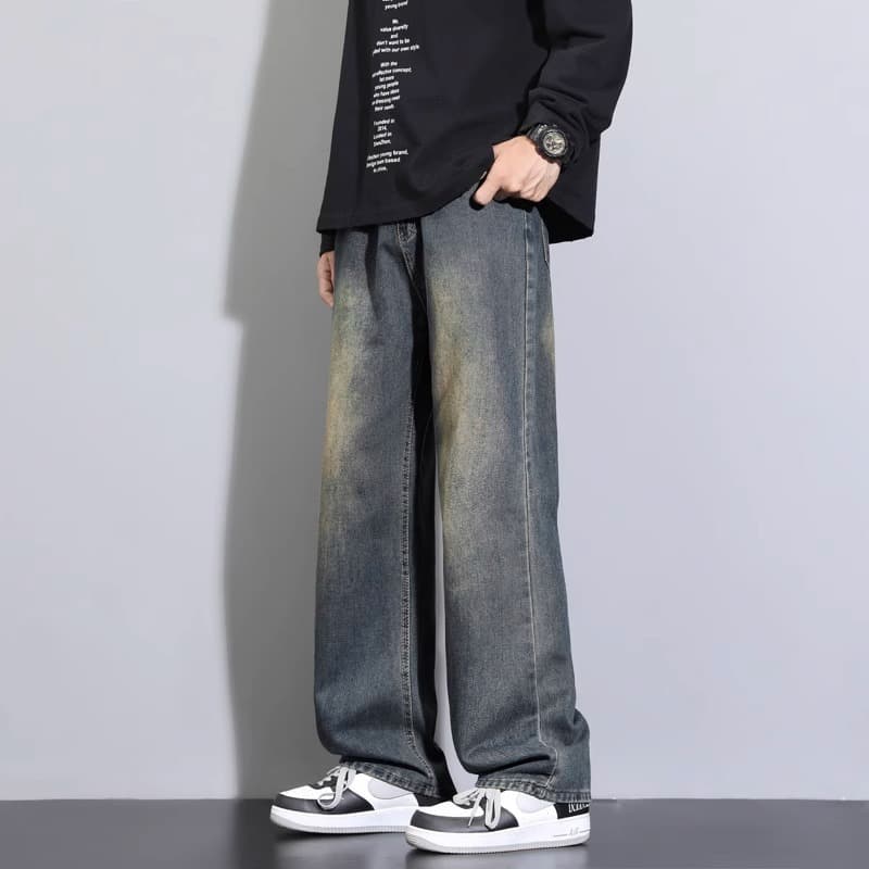 ストレートパンツ ヴィンテージ加工 リラックスストレートデニム