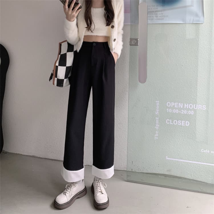 ストレートパンツ 秋の新作ハイウエストスリムスーツパンツ