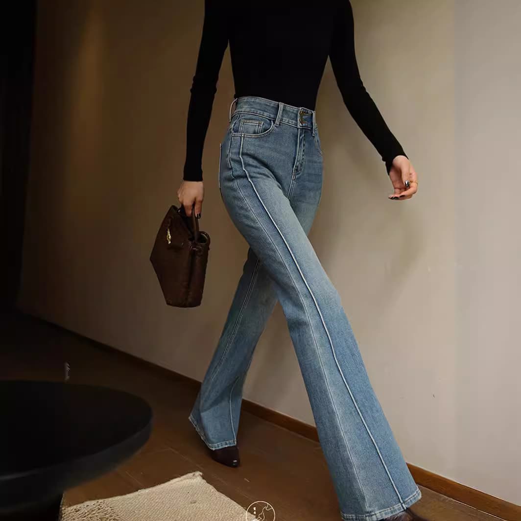 ストレートパンツ ハイウエストストレートデニムパンツ