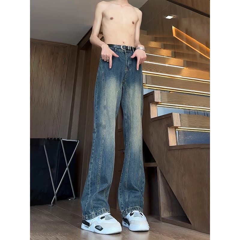 ストレートパンツ ヴィンテージ加工ストレートデニムパンツ