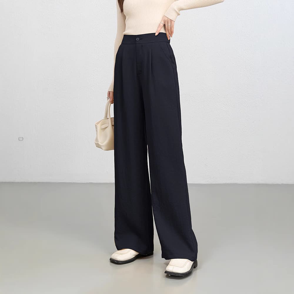 ストレートパンツ 天然素材高腰ストレートパンツ