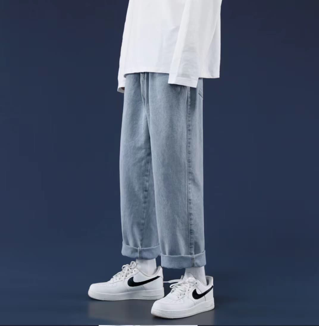ストレートパンツ シンプルワイドストレートデニムパンツ