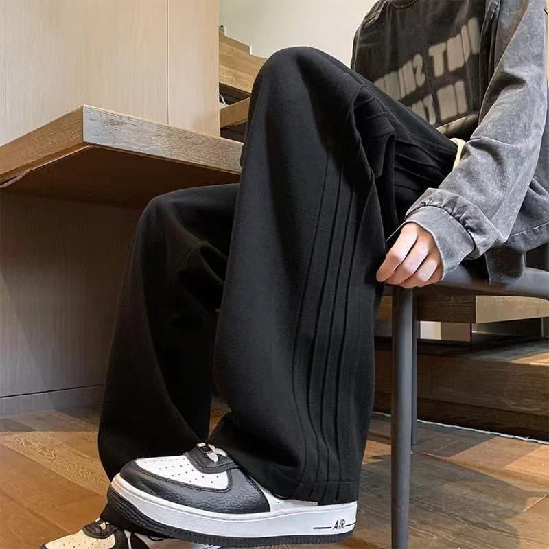 ストレートパンツ ゆったりプリーツストレートジャージーパンツ