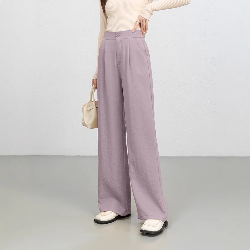 ストレートパンツ 天然素材高腰ストレートパンツ