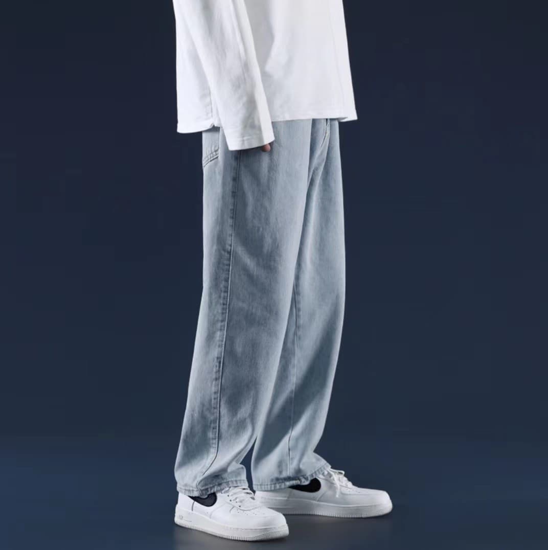 ストレートパンツ シンプルワイドストレートデニムパンツ