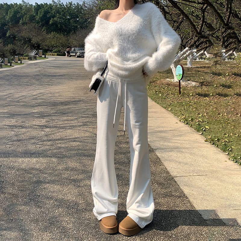 ストレートパンツ ふわもこ楽ちんジャージーパンツ