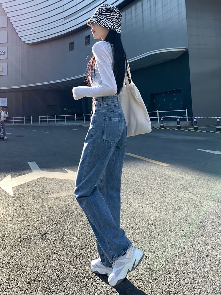 ストレートパンツゆったりシルエット デニムストレートパンツ