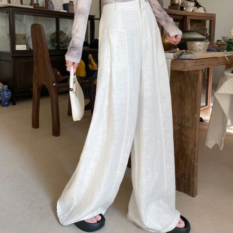ストレートパンツ 風合い豊かな麻素材ワイドパンツ