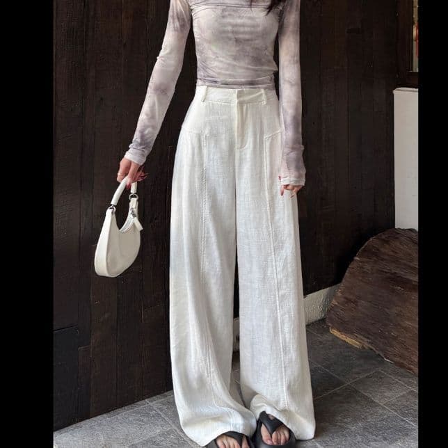 ストレートパンツ 風合い豊かな麻素材ワイドパンツ
