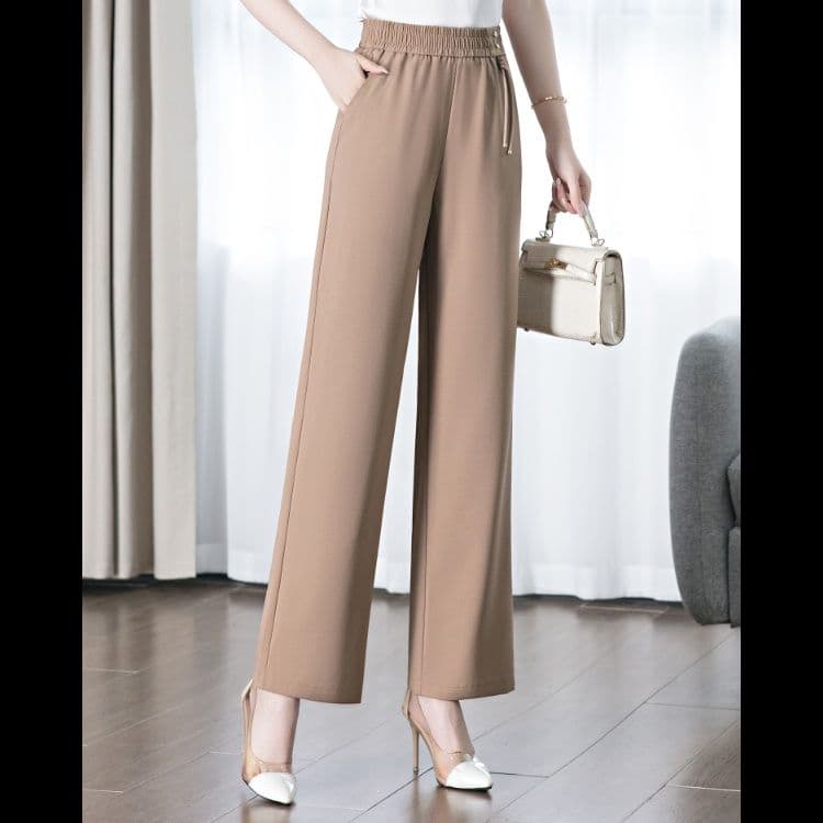 ストレートパンツ ウエスト紐付き上質ストレートスラックス