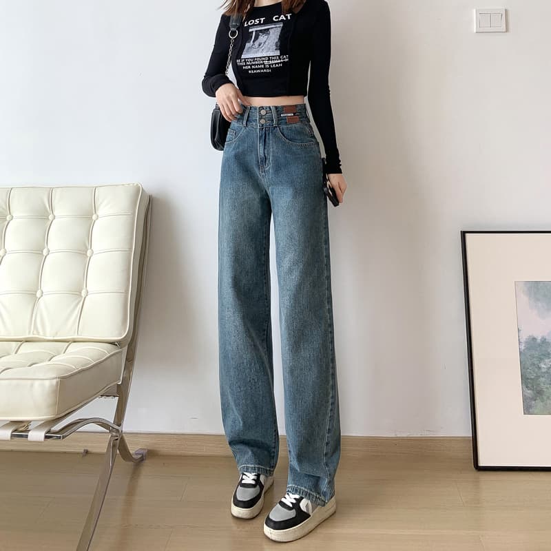 ストレートパンツゆったりシルエット デニムストレートパンツ