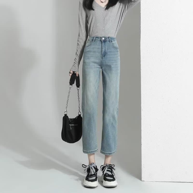 ストレートパンツ すっきりシルエット 九分丈ストレートデニム