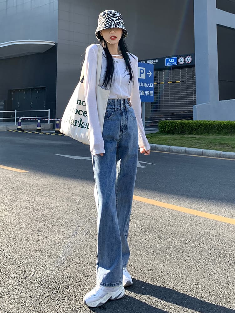 ストレートパンツゆったりシルエット デニムストレートパンツ
