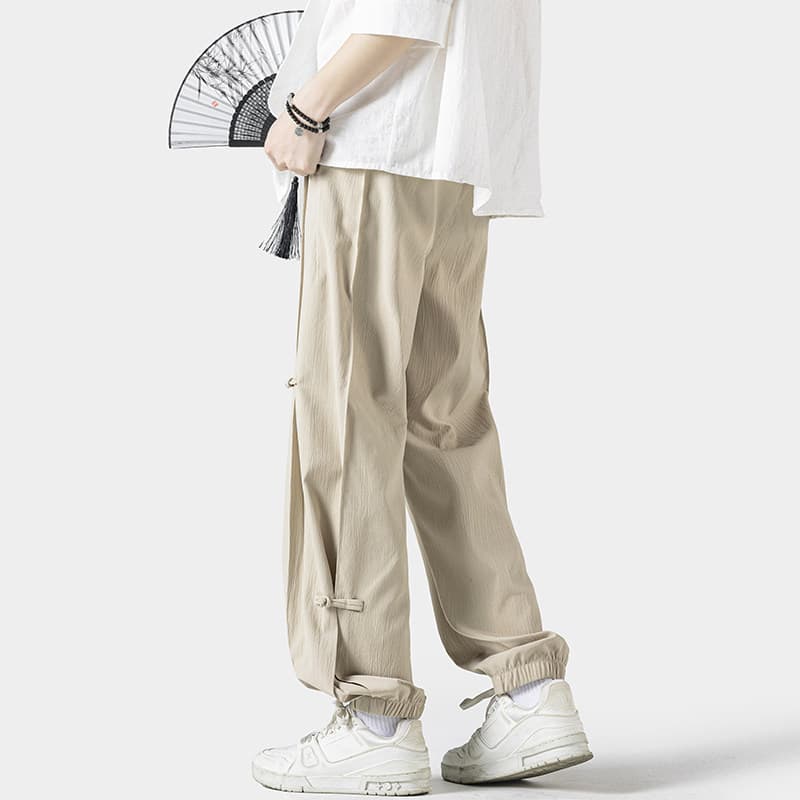 ストレートパンツ リラックス風布紐付き涼やかパンツ