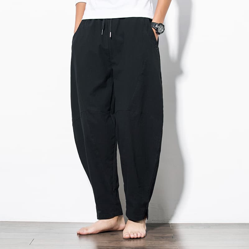 ストレートパンツ ゆったりリラックス麻混紡パンツ