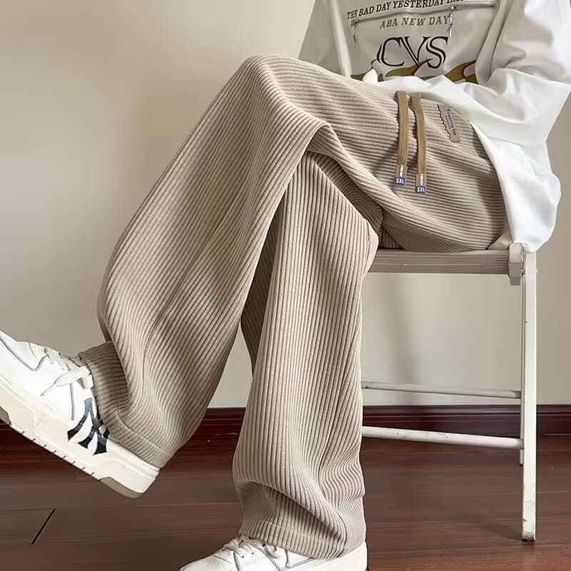 ストレートパンツ リブ編み柔らか素材プラスサイズパンツ