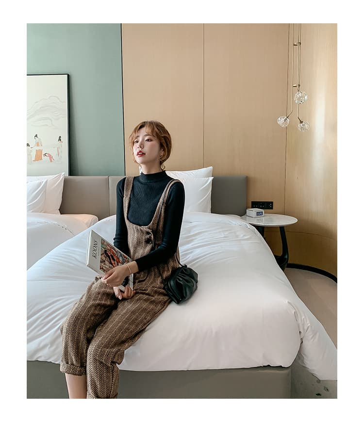 ストレートパンツ 韓国風チェック柄サロペットパンツ ゆったりストレート