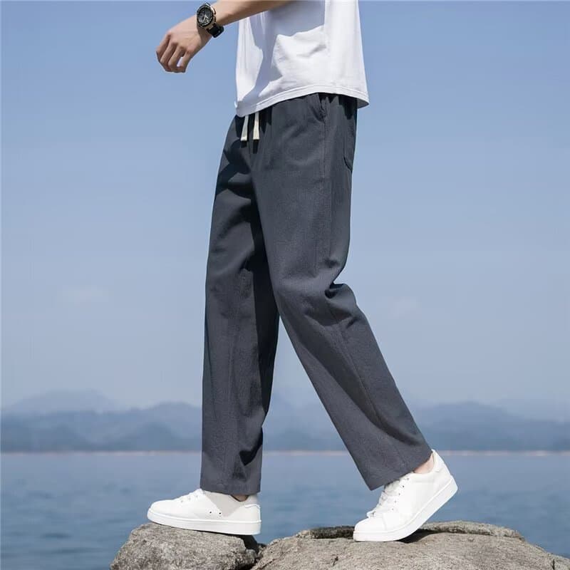 ストレートパンツ 麻混紡素材 ゆったりストレートパンツ