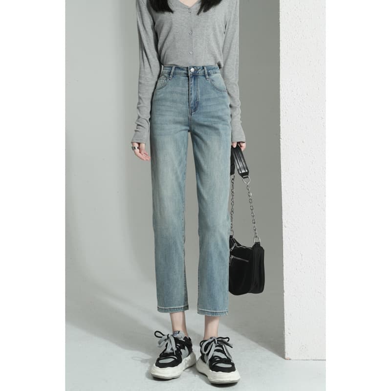 ストレートパンツ すっきりシルエット 九分丈ストレートデニム