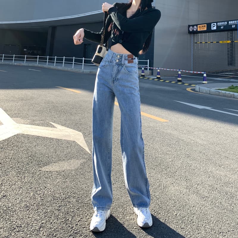 ストレートパンツゆったりシルエット デニムストレートパンツ