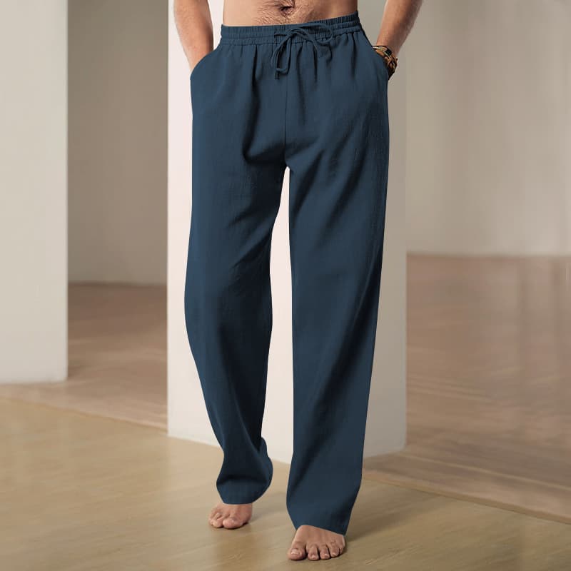 リラックス麻混ストレートパンツ