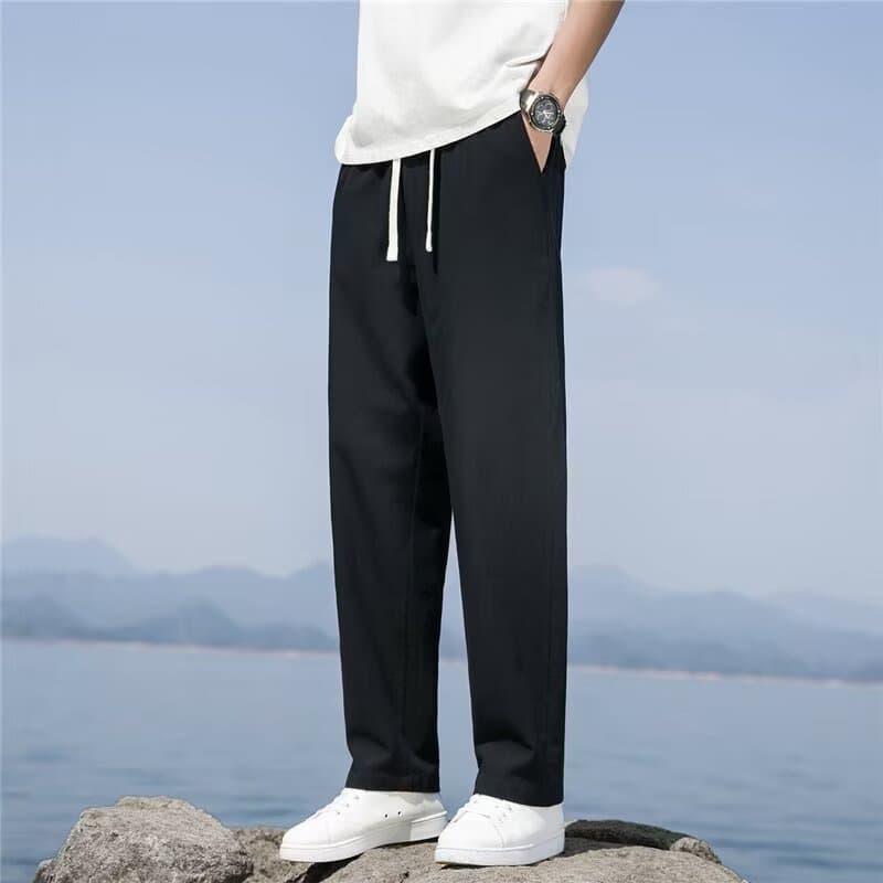 ストレートパンツ 麻混紡素材 ゆったりストレートパンツ