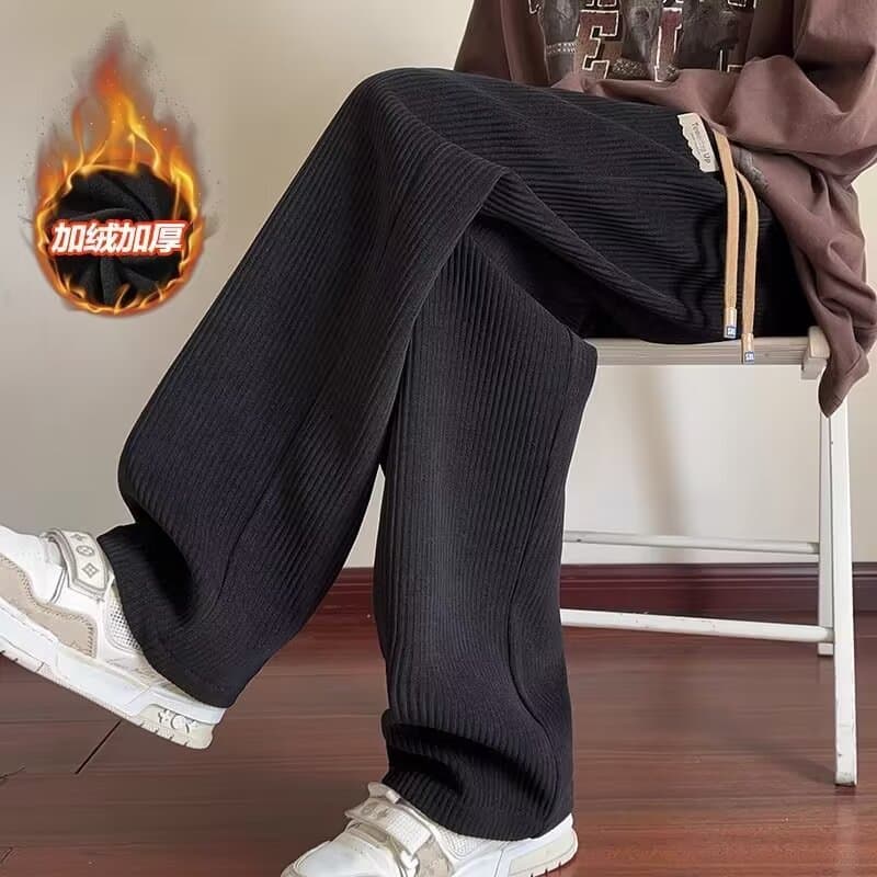 ストレートパンツ リブ編み柔らか素材プラスサイズパンツ