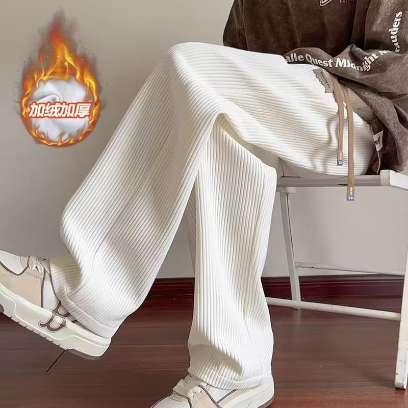 ストレートパンツ リブ編み柔らか素材プラスサイズパンツ