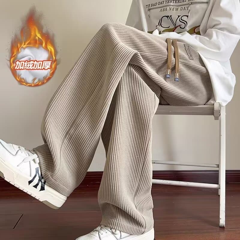 ストレートパンツ リブ編み柔らか素材プラスサイズパンツ