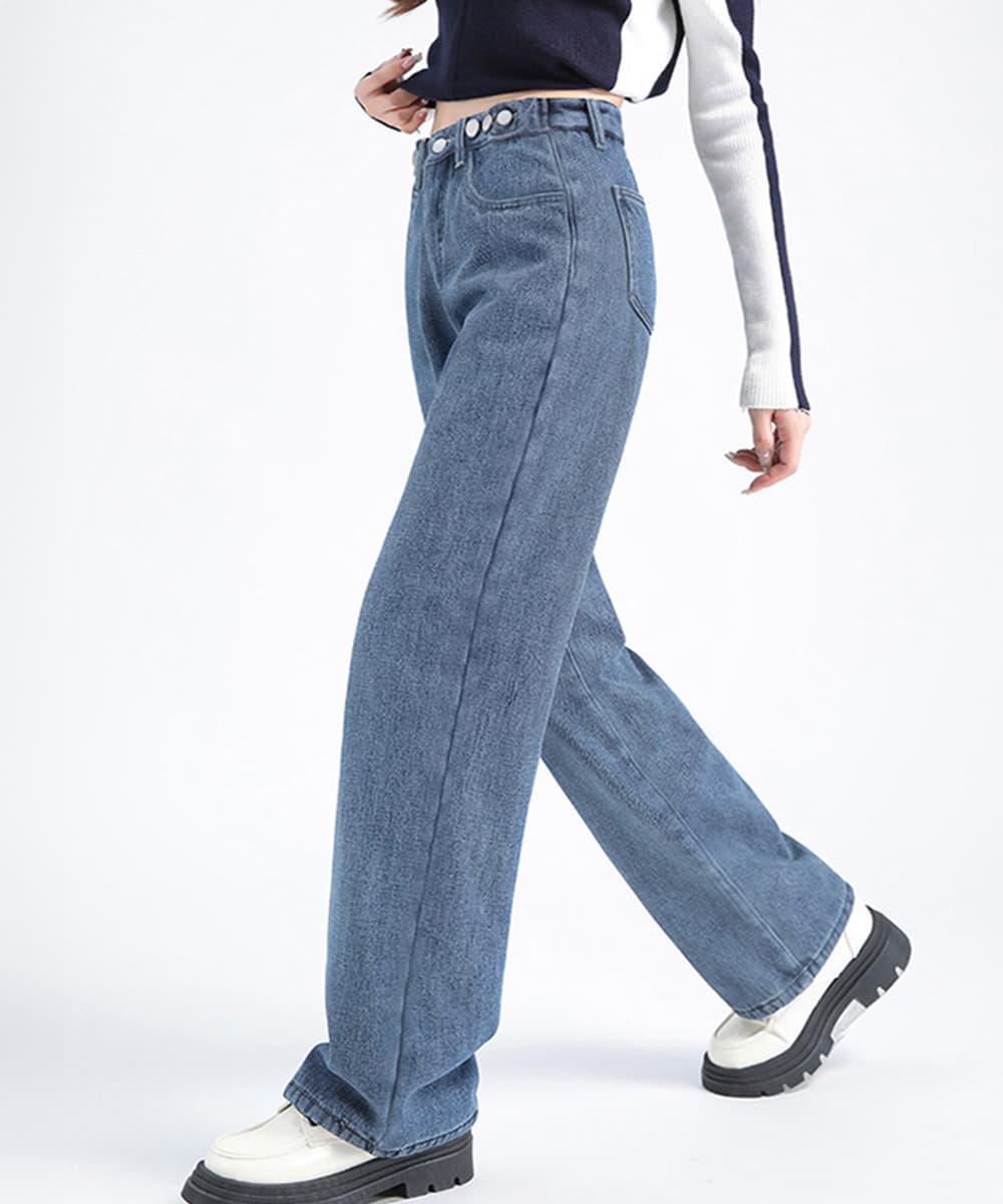 ストレートパンツ ウエスト調整可能デニムパンツ美脚ストレート