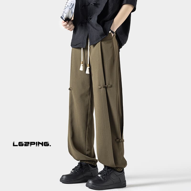 ストレートパンツ リラックス風布紐付き涼やかパンツ